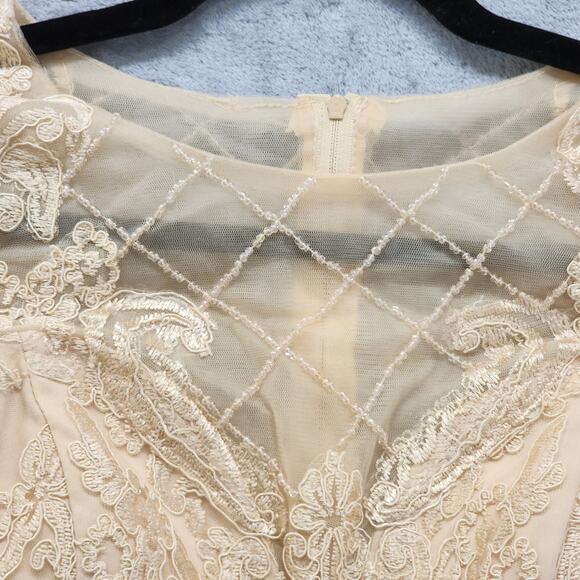 Formal Dress Jacket Set Size 10 Champagne Gold Beaded Lace Chiffon Sheath Party - Picture 5 of 14